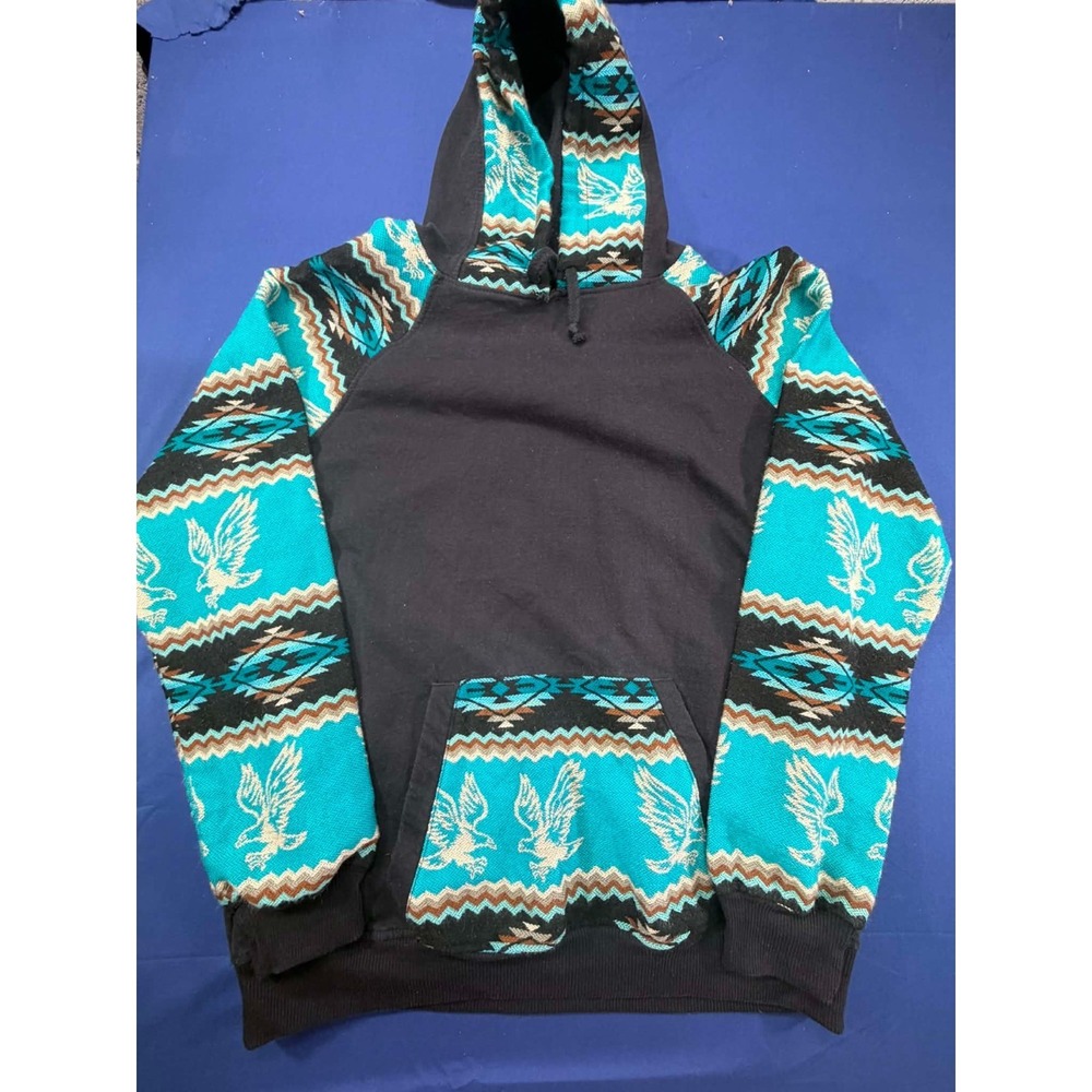 Indian Creations Handmade Sweatshirt Pullover 100% Acrylic Black Blue Size Large